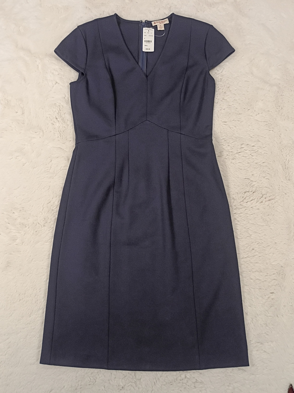 Brooks Brothers Red Fleece Navy Blue V-Neck Cap Sleeve Sheath Dress Size Small